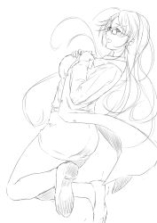 Rule 34 | 1girl, glasses, greyscale, highres, long hair, monochrome, niwatazumi, original, simple background, sketch, solo, white background