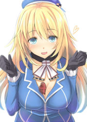 Rule 34 | 10s, 1girl, atago (kancolle), bad id, bad pixiv id, beret, between breasts, black gloves, blue eyes, blush, breasts, candy, chocolate, chocolate heart, food, forearms at chest, gloves, hat, heart, jacket, kanden sky, kantai collection, long sleeves, looking at viewer, md5 mismatch, military jacket, skirt, smile, solo