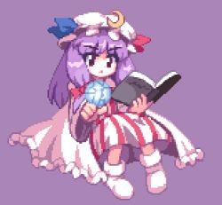 Rule 34 | 1girl, bad id, bad pixiv id, book, female focus, full body, kou 2008, lowres, patchouli knowledge, pixel art, purple hair, simple background, solo, touhou