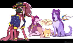 Rule 34 | ahri (league of legends), akali, animal, animalization, baseball cap, bon (rump), braid, dog, double bun, evelynn (league of legends), hat, jacket, jewelry, k/da (league of legends), k/da ahri, k/da akali, k/da evelynn, k/da kai&#039;sa, kai&#039;sa, league of legends, long hair, looking at viewer, mask, multiple girls, open mouth, ponytail, purple hair, short hair, translation request, yellow eyes