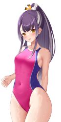 Rule 34 | 1girl, absurdres, black hair, breasts, brown eyes, commission, competition swimsuit, covered navel, cowboy shot, grey hair, highres, long hair, looking at viewer, medium breasts, multicolored clothes, multicolored hair, multicolored swimsuit, ncontrail (mgax7527), nijisanji, one-piece swimsuit, pink one-piece swimsuit, ponytail, skeb commission, skin tight, solo, streaked hair, swimsuit, umise yotsuha, virtual youtuber, wet, wet clothes, wet swimsuit