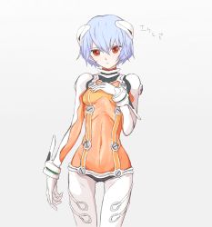 Rule 34 | 00s, 1girl, arakawa (aintnoroom), ayanami rei, bad id, bad pixiv id, blue hair, bodysuit, covered navel, evangelion: 2.0 you can (not) advance, hair ornament, hand on own chest, navel, neon genesis evangelion, plugsuit, rebuild of evangelion, red eyes, ribs, see-through, short hair, solo, test plugsuit