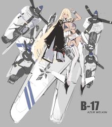 Rule 34 | 1girl, absurdres, b-17 flying fortress, bikini, bikini top only, blonde hair, breasts, dishwasher1910, highres, large breasts, long hair, looking at viewer, mecha musume, personification, solo, swimsuit, world war ii