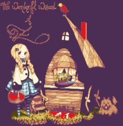 Rule 34 | 1girl, basket, bird, blonde hair, blood, blue eyes, collet, dorothy gale, dress, flower, house, lowres, pantyhose, pixel art, slippers, striped clothes, striped pantyhose, the wizard of oz, toto (twooz), transparent background, when you see it, wicked witch of the east