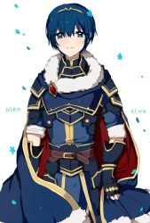 Rule 34 | 1boy, arm guards, armor, bad id, bad twitter id, blue eyes, blue hair, cape, fire emblem, fire emblem: mystery of the emblem, fire emblem: new mystery of the emblem, fire emblem: shadow dragon, fire emblem: shadow dragon and the blade of light, fire emblem heroes, male focus, marth (fire emblem), nintendo, pauldrons, shoulder armor, simple background, smile, solo, white background