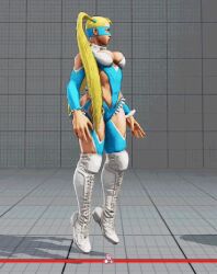 Rule 34 | 1girl, 3d, animated, animated gif, ass, ass cutout, blonde hair, blue leotard, boots, breasts, capcom, cleavage, cleavage cutout, clothing cutout, domino mask, female focus, huge ass, jumping, large breasts, leotard, mask, rainbow mika, revealing clothes, screencap, solo, street fighter, street fighter v, thick thighs, thigh boots, thighhighs, thighs, thong leotard, twintails, wrestling outfit
