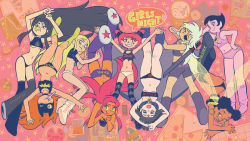 Rule 34 | 6+girls, ass, bag of chips, bandeau, batgirl, batman (series), bike shorts, black hair, blackfire, blonde hair, boots, breasts, bumblebee (dc), butt crack, cape, cd, cd case, character name, checkers, chips (food), choker, cleavage, colored skin, controller, crop top, dark-skinned female, dark skin, dc comics, double bun, earrings, eating, eyepatch, food, food in mouth, forehead jewel, fork, gluteal fold, hair brush, hair bun, hand on own hip, highres, hoop earrings, ice cream, insect wings, jayna (dc), jewelry, jinx (dc), looking at viewer, lying, magazine (object), mask, multiple girls, navel, on back, on stomach, one eye closed, orange skin, pale skin, panties, pink hair, pink skin, pizza, pointy ears, potato chips, ramb chop, raven (dc), remote control, rose wilson, rubik&#039;s cube, scar, sharp teeth, skull print, smile, socks, soda bottle, sports bra, star (symbol), starfire, stomach, super friends, sword, teen titans, teeth, terra (dc), thigh boots, thighhighs, thong, underboob, underwear, weapon, white hair, wings, wink