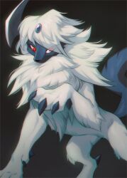 Rule 34 | absol, animal, animal focus, claws, creatures (company), forehead jewel, game freak, gen 3 pokemon, highres, hioshiru, horns, nintendo, pokemon, pokemon (creature), red eyes, single horn, solo, white hair