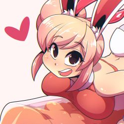 Rule 34 | 1girl, animal ears, black eyes, blush, borrowed character, breasts, fiz (fizintine), highres, large breasts, looking at viewer, open mouth, original, pink hair, rabbit ears, rabbit girl, rabbit tail, ryou sakai, smile, solo, tail, teeth
