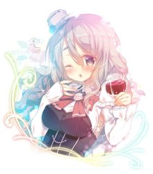 Rule 34 | 10s, 1girl, ;o, alcohol, breasts, cup, drinking glass, grey eyes, grey hair, kantai collection, large breasts, long hair, mitsumomo mamu, one eye closed, pola (kancolle), solo, wine, wine glass