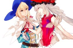 Rule 34 | 1boy, 1girl, androgynous, ascot, belt, blonde hair, blue eyes, chevalier d&#039;eon (fate), fate/grand order, fate (series), gloves, green eyes, hat, holding hands, hug (yourhug), marie antoinette (fate), open mouth, parted lips, red gloves, silver hair, smile, white gloves