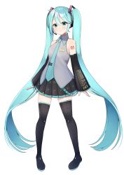 Rule 34 | 1girl, absurdres, aqua eyes, aqua hair, aqua nails, aqua necktie, bare shoulders, belt, black skirt, black sleeves, black thighhighs, blouse, boots, commentary, derivative work, detached sleeves, full body, grey shirt, hair ornament, hatsune miku, headphones, headset, highres, long hair, looking at viewer, miniskirt, nail polish, necktie, piano print, pleated skirt, shirt, shoulder tattoo, skindentation, skirt, sleeveless, sleeveless shirt, sleeves past wrists, smile, solo, sorata reon, standing, tattoo, thigh boots, thighhighs, twintails, very long hair, vocaloid, vocaloid boxart pose, white background, zettai ryouiki