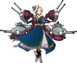 Rule 34 | 1girl, artist request, azur lane, black pantyhose, blonde hair, blue eyes, cannon, dress, earrings, full body, gloves, gun, hand on own chest, hat, hood (azur lane), jewelry, long skirt, looking at viewer, machine gun, medium hair, official art, pantyhose, rigging, shoes, simple background, skirt, solo, straight-on, transparent background, union jack, weapon, white gloves