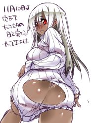 Rule 34 | 1girl, ass, ass cutout, blush, butt crack, clothing cutout, dark skin, dark-skinned female, from behind, naked sweater, original, red eyes, ribbed sweater, solo, sweater, tokita monta, white hair