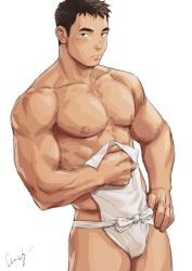 Rule 34 | 1boy, abs, bara, closed mouth, commentary, fundoshi, gentle2nd, japanese clothes, large pectorals, male focus, mature male, muscular, muscular male, navel, nipples, original, pectorals, solo, stomach, topless male