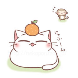 Rule 34 | cat, food, fruit, kagami mochi, lowres, mandarin orange, mitsuki hina, monkey, no humans, watermark