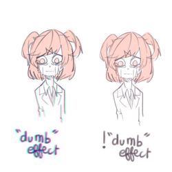 Rule 34 | !, 1girl, artist request, asymmetrical bangs, blazer, chromatic aberration, collared shirt, crying, crying with eyes open, doki doki literature club, dot nose, drawfag, dress shirt, english text, hair ornament, how to, jacket, monochrome, multiple views, natsuki (doki doki literature club), pink eyes, school uniform, shirt, short hair, short twintails, source request, spot color, tears, twintails, unbuttoned, unbuttoned shirt, uniform, white shirt