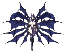 1girl bat_wings breasts character_request demon_wings full_body high_school_dxd highres horns large_breasts long_hair looking_at_viewer low_wings multiple_wings pubic_tattoo purple_eyes purple_hair purple_horns smile solo tattoo very_long_hair visor_(high_school_dxd) wings yxyyxy