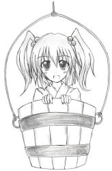 Rule 34 | 1girl, bad id, bad pixiv id, bucket, eku, female focus, greyscale, in bucket, in container, kisume, monochrome, solo, touhou, traditional media, twintails, white background