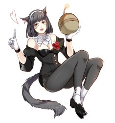 Rule 34 | 10s, 1girl, :d, animal ears, black eyes, black hair, bomb, bow, bowtie, breasts, cat ears, cat girl, cat tail, cleavage, detached collar, earrings, explosive, facial mark, final fantasy, final fantasy xiv, flower, gloves, grey pantyhose, jewelry, leaf, lips, mimimi (echonolog), miqo&#039;te, monocle, nashu mhakaracca, open mouth, pantyhose, red flower, red rose, rose, short hair, simple background, smile, solo, tail, white background, white gloves