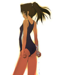 Rule 34 | 00s, amasawa yuuko, brown hair, dennou coil, glasses, nagare hyougo, one-piece swimsuit, short hair, solo, swimsuit, twintails