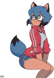Rule 34 | 1girl, absurdres, animal ears, anonymouse, ball, brand new animal, bright pupils, dolphin shorts, female focus, furry, furry female, highres, jacket, kagemori michiru, open clothes, open jacket, purple eyes, raccoon ears, raccoon girl, raccoon tail, shorts, sitting, solo, tail, track jacket, white pupils