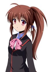 Rule 34 | 1girl, ahoge, bow, bowtie, brown hair, key (company), little busters!, long hair, m (milk0824), natsume rin, pink bow, pink bowtie, ponytail, red eyes, school uniform, solo, transparent background