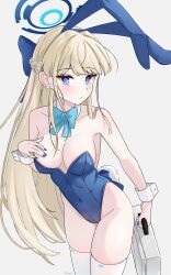 Rule 34 | 1girl, absurdres, animal ears, bare shoulders, blonde hair, blue archive, blue bow, blue eyes, blue hairband, blue leotard, blue nails, bow, bowtie, braid, breasts, detached collar, fake animal ears, hairband, halo, highleg, highleg leotard, highres, leotard, long hair, magui3, medium breasts, official alternate costume, official alternate hairstyle, playboy bunny, rabbit ears, solo, thighhighs, thighs, toki (blue archive), toki (bunny) (blue archive), very long hair, white thighhighs, wrist cuffs