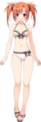 Rule 34 | 1girl, absurdres, bikini, fang, feet, front-tie top, full body, hair ornament, hairclip, hashimoto takashi, highres, imouto no katachi, legs, long hair, navel, orange hair, red eyes, ribbon, sandals, solo, standing, sumeragi ayaka, swimsuit, toes, transparent background, twintails