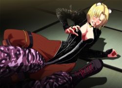 Rule 34 | 1girl, animal ears, bell, neck bell, blonde hair, breasts, cat ears, cleavage, clenched teeth, collar, dead or alive, fishnet pantyhose, fishnets, pain, pantyhose, ryona, submission, tecmo, teeth, tina armstrong, zipper