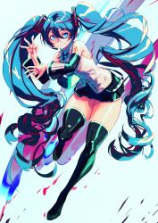 Rule 34 | 1girl, absurdres, bad id, bad pixiv id, black footwear, black skirt, black sleeves, blue eyes, blue hair, blue necktie, boots, closed mouth, collared shirt, detached sleeves, dress shirt, floating hair, full body, hair between eyes, hatsune miku, headset, highres, king rooper, long hair, long sleeves, looking at viewer, microphone, miniskirt, necktie, pleated skirt, shirt, skirt, sleeveless, sleeveless shirt, smile, solo, thigh boots, thighhighs, twintails, very long hair, vocaloid, white shirt, wing collar, zettai ryouiki