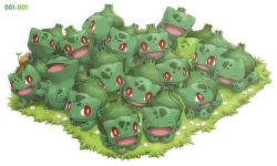 Rule 34 | alternate color, bulbasaur, colored skin, creatures (company), ditb, game freak, gen 1 pokemon, green skin, green theme, heart, multiple persona, nintendo, no humans, odd one out, pokemon, pokemon (creature), red eyes, shiny and normal, shiny pokemon, smile