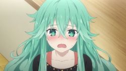 Rule 34 | blush, date a live, embarrassed, green eyes, green hair, leaning forward, moaning, natsumi (date a live), sad