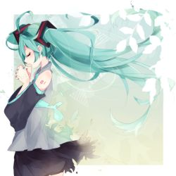 Rule 34 | aqua hair, bad id, bad pixiv id, closed eyes, hatsune miku, long hair, motsuni (lxxe1120), necktie, own hands clasped, own hands together, solo, twintails, vocaloid