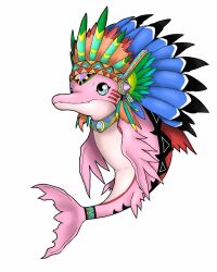 Rule 34 | boto cor de rosa, brazilian folklore, digimon, digimon (creature), dolphin, feathers, highres, original, pink dolphin, sharp teeth, simple background, solo, teeth, trail, white background