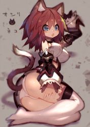 Rule 34 | 1girl, animal ear fluff, animal ears, blue eyes, blush, breasts, brown hair, cat ears, crotch seam, detached sleeves, highres, lace, lace-trimmed panties, lace trim, long hair, looking at viewer, mamuru, open mouth, original, panties, solo, sweatdrop, tail, thighhighs, underwear, white panties, white thighhighs