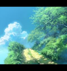 Rule 34 | air724, bad id, bad pixiv id, bush, cloud, day, grass, letterboxed, no humans, original, path, road, scenery, shade, sky, sunlight, tree, tree shade