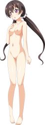 Rule 34 | 1girl, :o, absurdres, atsuage (kakinop), barefoot, breast suppress, breasts, brown hair, collarbone, completely nude, full body, highres, kandy, long hair, nipples, non-web source, nude, official art, pink eyes, small breasts, solo, standing, transparent background, twintails, yuusha to maou to, majo no cafe