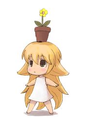 Rule 34 | 00s, animated, animated gif, blonde hair, dress, flower, green eyes, kusano, long hair, lowres, object on head, plant, potted plant, sekirei, solo, sundress, very long hair