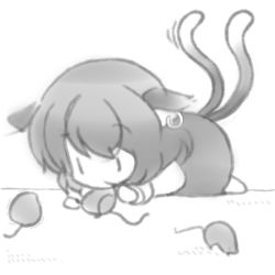 Rule 34 | 1girl, all fours, animal ears, bad id, bad pixiv id, cat ears, cat girl, cat tail, chen, chibi, earrings, female focus, full body, greyscale, jewelry, monochrome, mouse (animal), multiple tails, sinhto, solo, tail, touhou, white background, | |