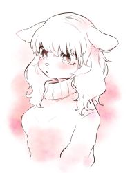 1girl blush female_focus furry furry_female highres monochrome mz_marine original signature solo sweater turtleneck