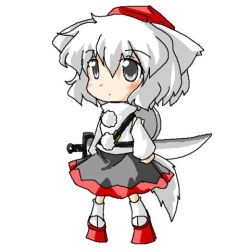 Rule 34 | 1girl, animal ears, chibi, dog ears, dog tail, female focus, full body, inubashiri momiji, lowres, r pascal, simple background, solo, standing, tail, touhou, white background, wolf ears, wolf tail
