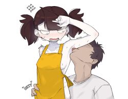 1boy 1girl apron areola_slip armpits female flustered highres jaiden_animations jaiden_dittfach licking licking_armpit naked_apron sweat zlix0n