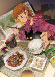 Rule 34 | 1girl, black cat, cat, chopsticks, demizu posuka, highres, hood, hoodie, original, rice, screen