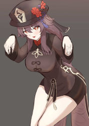 Rule 34 | 1girl, absurdres, bad id, bad pixiv id, black coat, black hat, black shorts, blush, breasts, brown hair, coat, coattails, flower, genshin impact, hat, hat flower, highres, hu tao (genshin impact), large breasts, long hair, long sleeves, looking at viewer, okuma707, plum blossoms, red eyes, shorts, symbol-shaped pupils, thighs, twintails, very long hair