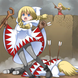 Rule 34 | 3girls, archer (fft), arrow (projectile), bad id, bad pixiv id, blonde hair, blue eyes, boots, bow (weapon), braid, defeat, female focus, final fantasy, final fantasy tactics, game over, gloves, hood, long hair, multiple girls, open mouth, pantyhose, robe, screaming, shamanwer, staff, twin braids, twintails, wall, weapon, white mage, white mage (fft), white mage (final fantasy)