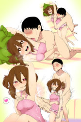 Rule 34 | 1boy, 1girl, arm up, licking armpit, armpit sex, armpits, black hair, blush, brown eyes, brown hair, clothed female nude male, cum, ejaculation, closed eyes, highres, hirasawa yui, ivancyxic, k-on!, licking, long hair, nude, open mouth, penis, short hair, smile, swimsuit, tongue, tongue out