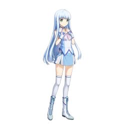 Rule 34 | 1girl, aoki hagane no arpeggio, artist request, boots, dot nose, female focus, full body, green eyes, hime cut, iona (aoki hagane no arpeggio), long hair, official art, sidelocks, silver hair, simple background, skirt, standing, thighhighs, transparent background, white background
