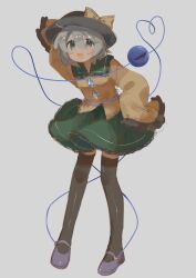 Rule 34 | 1girl, black hat, black thighhighs, blouse, bow, buttons, chicachang, diamond button, eyeball, frilled shirt collar, frilled sleeves, frills, full body, green hair, green skirt, grey hair, hat, hat bow, hat ribbon, heart, heart of string, highres, koishi day, komeiji koishi, looking ahead, ribbon, shirt, skirt, solo, thighhighs, third eye, touhou, wide sleeves, yellow bow, yellow ribbon, yellow shirt