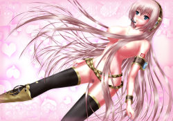Rule 34 | 1girl, armband, black thighhighs, blue eyes, blush, breasts, censored, female pubic hair, headset, highres, large breasts, long hair, megurine luka, nipples, nohoho (kakikonchi), open mouth, pink hair, pubic hair, pussy, solo, tears, thighhighs, very long hair, vocaloid